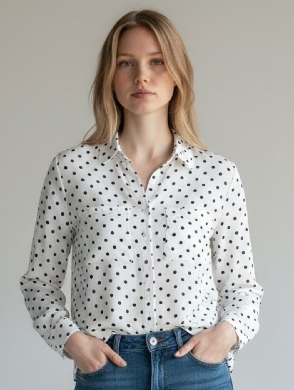 Velvet Heart White Blouse with Black Polka Dots